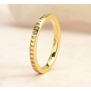 NEW Unisex 14k Gold-Plated S925 Engraved Moon Phases Simulated Diamond Ring Sz 8